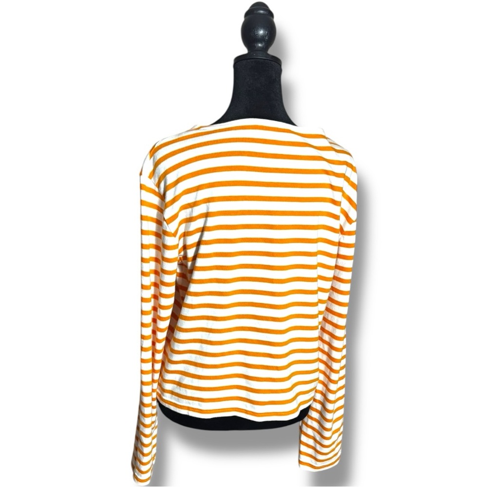 Sporty & Rich Orange and White Striped Long Sleeve Lightweight Knit Sweater Top - Picture 8 of 15